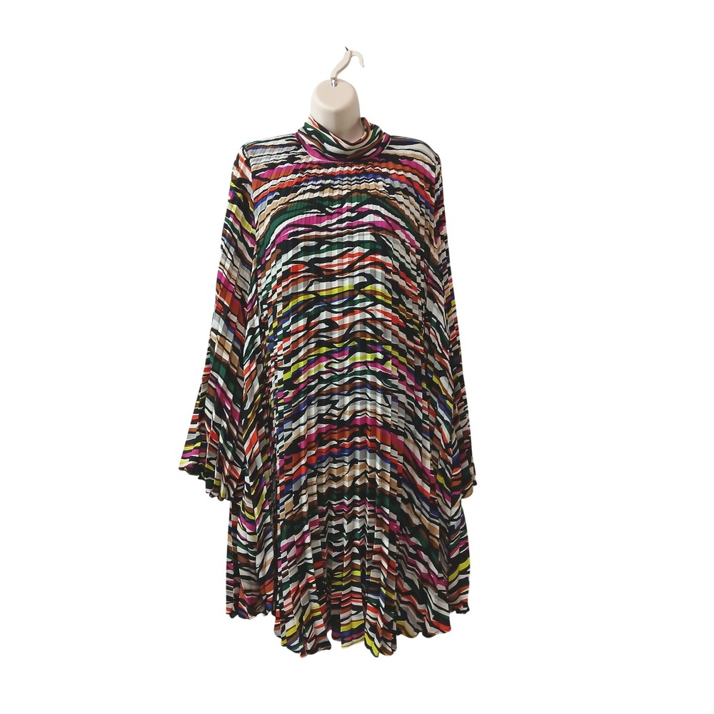 Gabrielle Union Fashion to Figure Pleated Mock Neck Bell Sleeve Shift Dress Mini